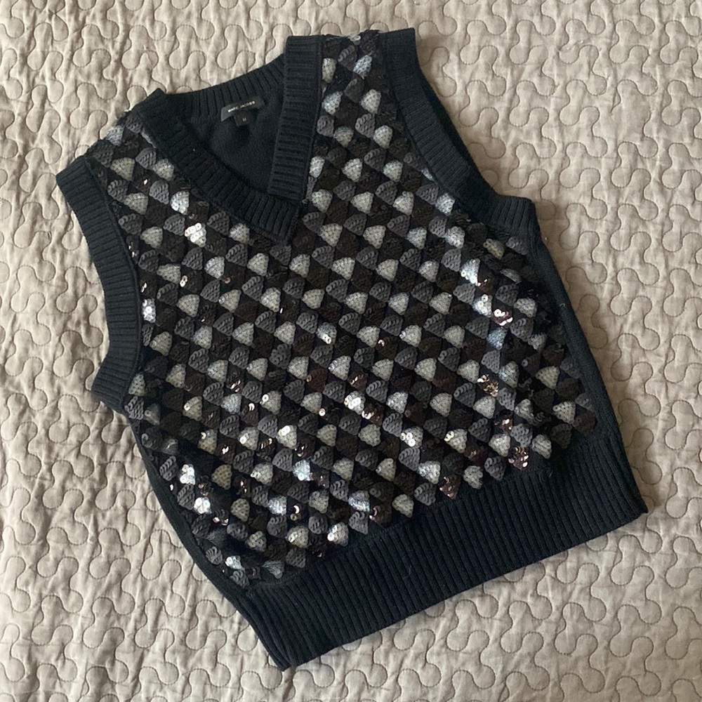 Marc Jacobs Black Sequin Wool Sweater Vest M